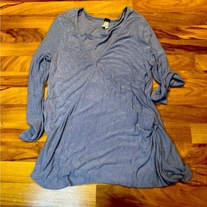 FREE PEOPLE Small MISS‎ ROSE LONG SLEEVE COTTON TOP BLUE GREY Cross Over Front
